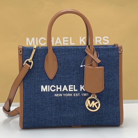 MICHAEL KORS MIRELLA SMALL SHOPPER TOP ZIP XBODY INDIGO COLOR - Picture 2 of 16